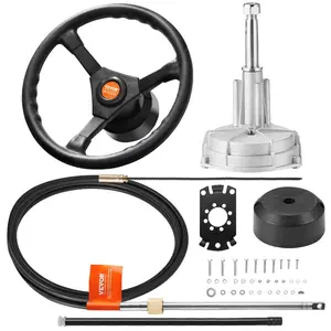 fathersdaygift VEVOR Outboard Steering System 10' Steering Cable Marine Steering System 3/4'' Steering Shaft with 13.5 Inch Wheel Flat Interface Marine Steering Kit for Yachts and Waterborne Vehicles, Black