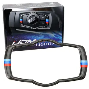 iJDMTOY Black Real Carbon Fiber Light Switch Surrounding Decoration Trim For BMW 2006-2012 E90 E92 325i 328i 330i 335i M3