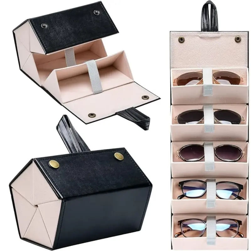 [Limited time deal] Sunglass Organizer Case, Foldable Glasses Case Multiple Eyeglass Holder Storage Travel Case for Men Women with 5 Slots