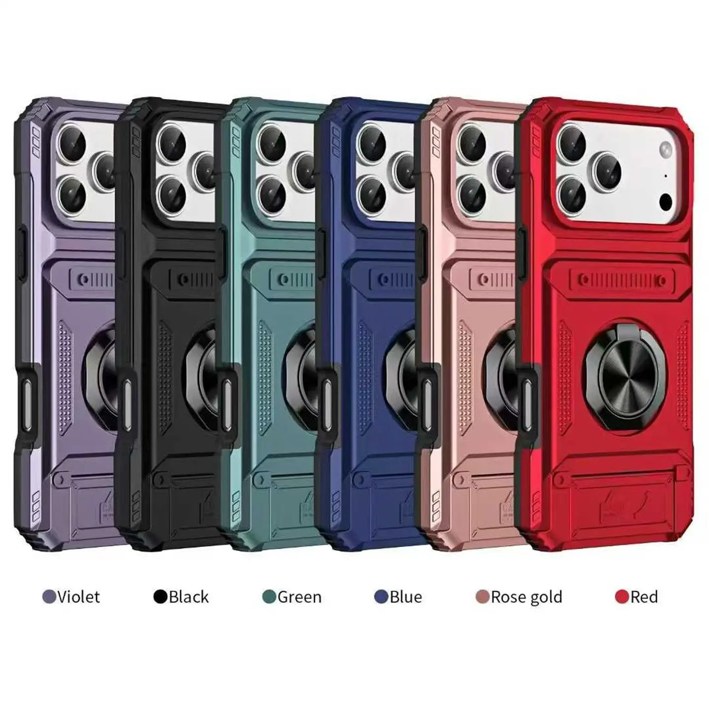 Military Armor Heavy Duty Shockproof Phone Case Built-in 360 Degree Rotating Metal Ring Kickstand, Magnetic Car Mount Compatible Protective Cover for iPhone 12 13 14 15 16 17 Pro Max