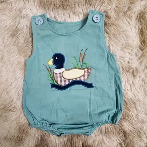 Sleeveless cotton duck embroidery summer bubble baby boy wear