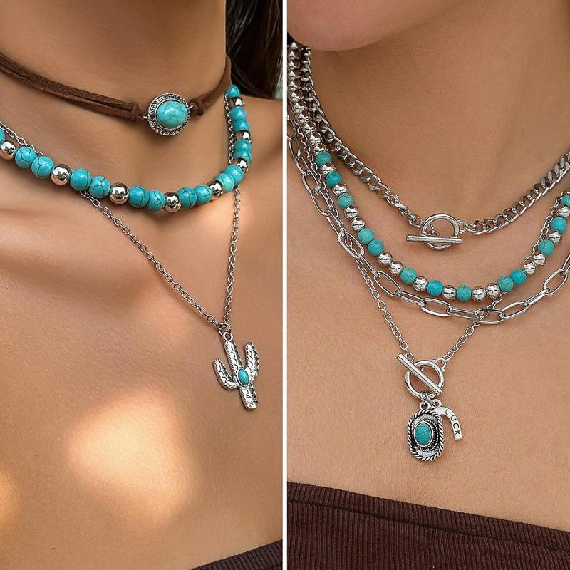 Bohemian Set With Turquoise Necklace, Dangle Earrings, Stackable Bangle Bracelets, Knuckle Rings For Women Western Boho Turquoise Anniversary Birthday Friendship Bohemian Set With Turquoise Necklace, Dangle Earrings, Stackable Bangle Bracelets, Knuckle Rings For Women Western Boho Turquoise Anniversary Birthday Friendship
