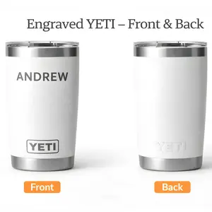 Yeti Custom Engraved Rambler 20 oz Tumbler Personalized Laser Engraved Stainless Steel Cup with Name or Logo Gift for Men Women Durable Travel Mug Dishwasher Safe