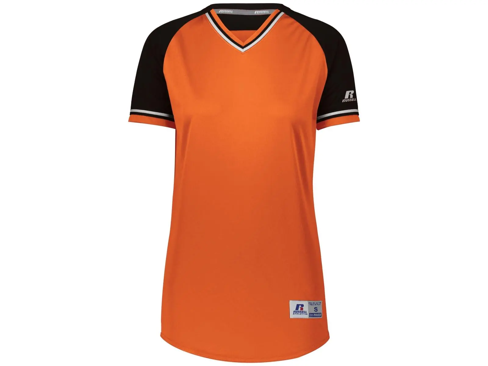 Russell R01X3X.07R.XL Female Classic V-Neck Jersey - Burnt Orange, Black & White, Braid Trim, Color Secure Technology, Contoured Bottom, Outside Locker Label - Extra Large Sports Top, Sporty Chic, Soccer Fashion, Dri-Power Moisture Wicking Technology, Pol