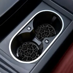 Two Car Coasters - Black Leopard Print Cup Holder Mat Anti-slip Coaster - For Car Interior Accessories - For Car Owners - Protect Car Cup Holders - Perfect Gift for Car Enthusiasts
