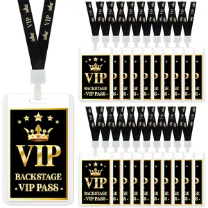 20 Sets VIP Badge Lanyard with Card, Plastic Black Breakaway Event Staff Lanyard  Stage Media Pass for  Award Movie Night Birthday Party Concert Event(VIP Pass)