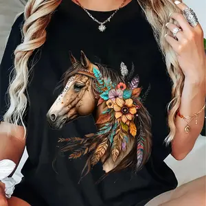 Floral Wild Horse Country Horse Riding T-Shirt