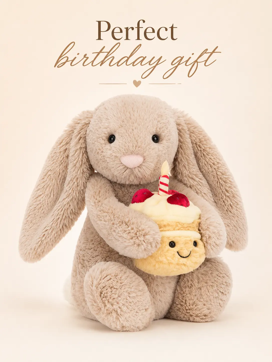 Jellycat Bashful Bunny with Birthday Cake Plush – Soft Luxury Stuffed Bunny, Cute Gift for Girls, Baby Shower & Nursery Decor
