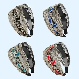 4PC Fashion Wide Hair Hoop Hollow Lace Flowers Headband Sweet Elegant Lace Hairbands for Women Girls