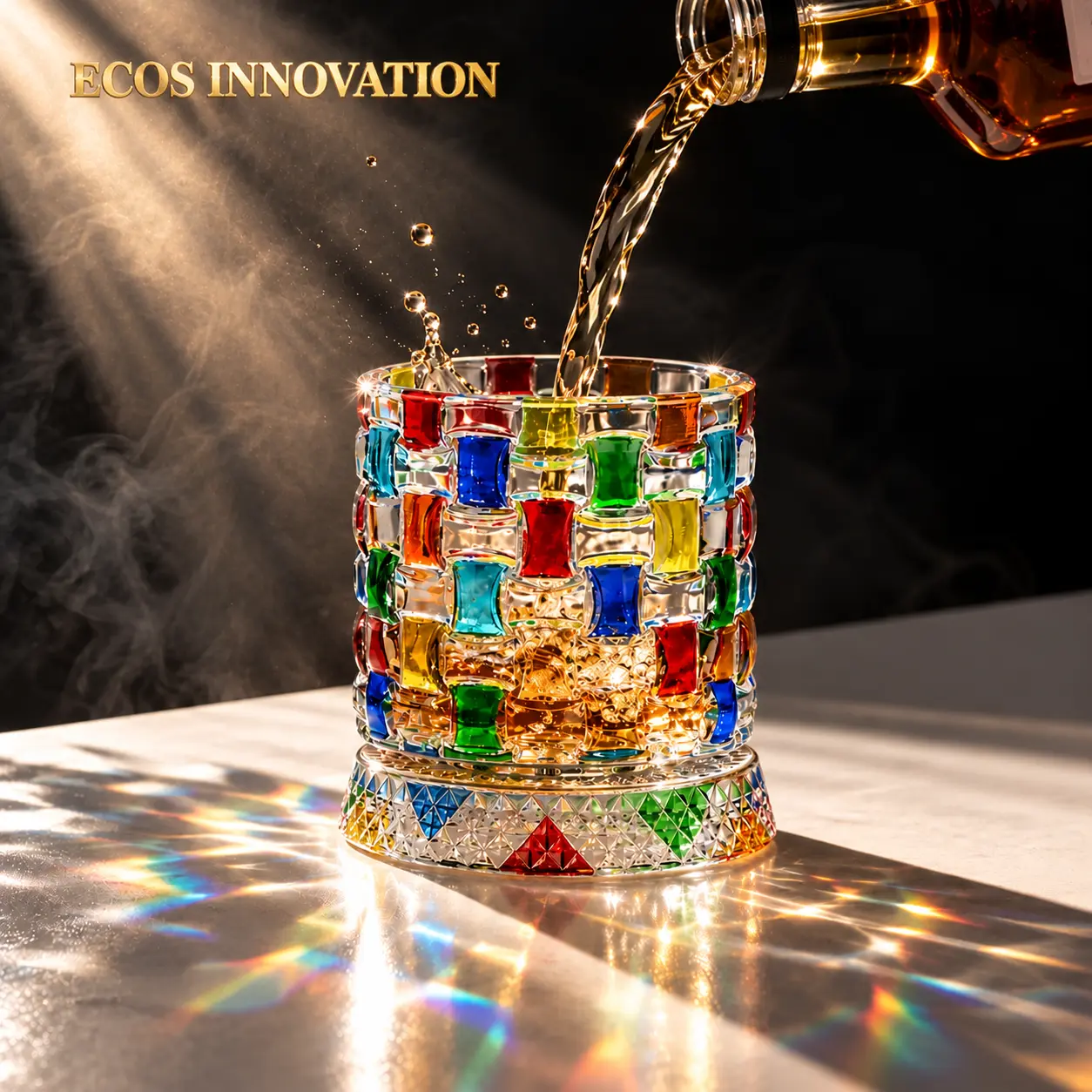 ECOS INNOVATION Hand-Painted Spinning WhiskeyArtisan Glassware, Minimalist Tumblers Set - European Premium Embossed