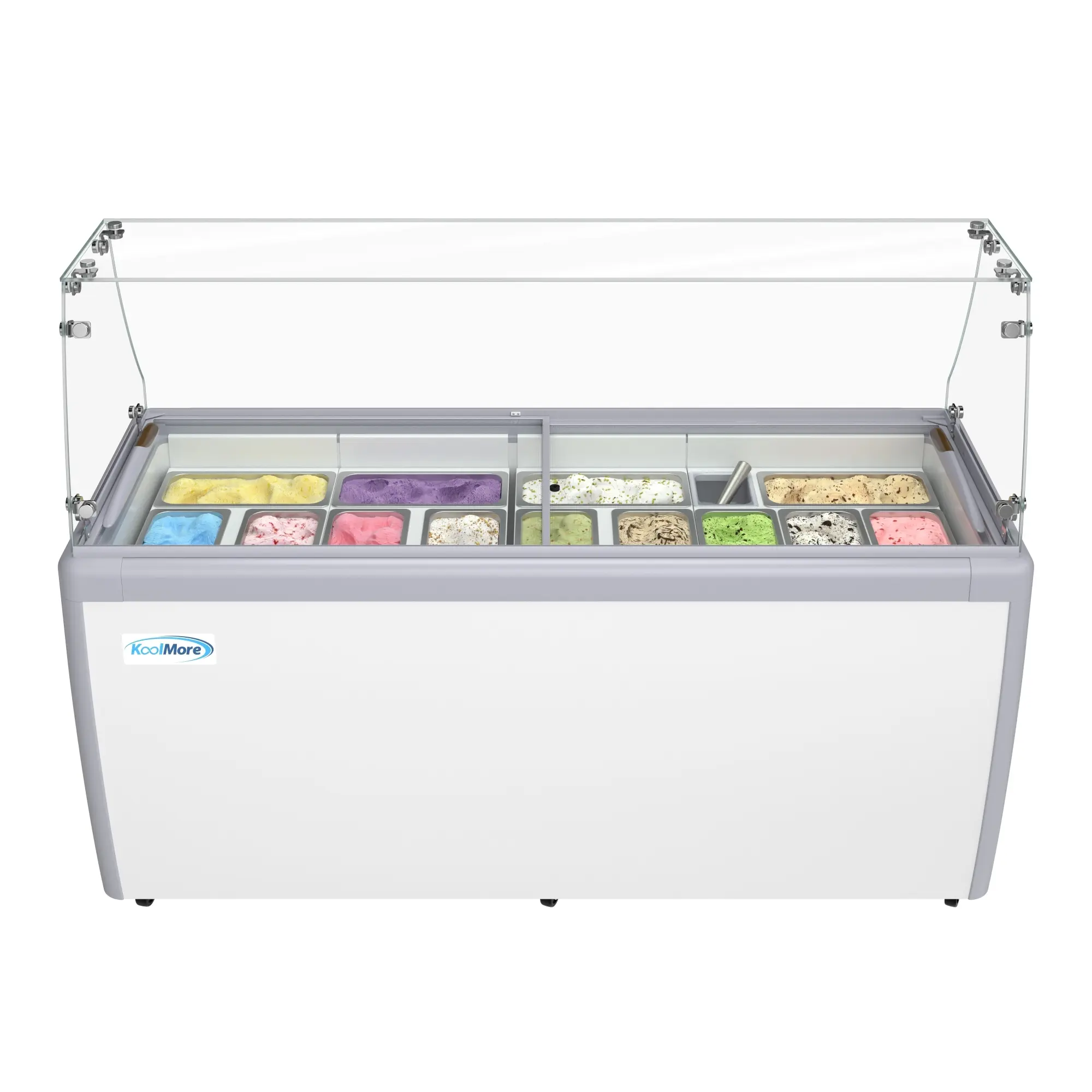 70 in. Gelato Dipping Cabinet Display Freezer with Sliding Glass Door and Sneeze Guard, 13 Pans, 20 Cu. Ft. KM-GDC-71SD-FG