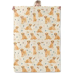 Golden Retriever & Yellow Lab Soft Flannel Dog Blanket, 50x60in Lightweight Throw, Pet Decor Gift for Dog Lovers