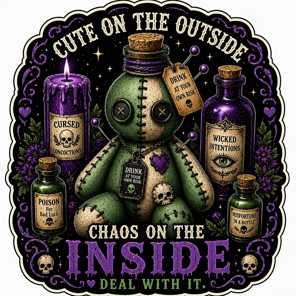 Voodoo Doll Potion Refrigerator Magnet, Funny Magnets with Voodoo-Doll Humor & Chaos Gremlin Design, Metal & Plastic Material with Strong Magnetic Hold for Kitchen Home Decor