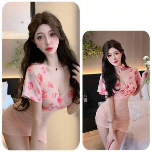 1pc Sexy Lingerie, Sexy Deep V-Dress, Uniform, Hollowed Out Cheongsam, Pure Desire To Seduce Women Without Taking Off