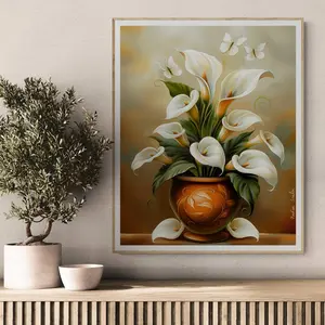 White Calla Lily & Butterflies Wall Art – Alcatraces Mexican & Guatemalan Print, Mexican Kitchen & Home Decor, Giftable Poster, Room Decor, Unframed, 5 Sizes (8x12–27x40 inch)