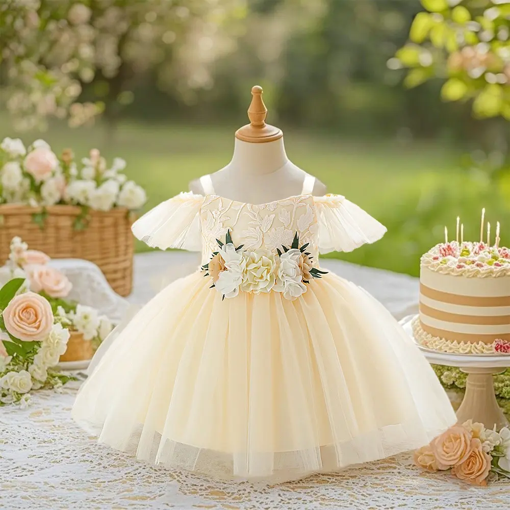 Girls' Princess Floral Dress Suitable For Weddings Birthday Parties Summer Flower Dress Christening Dress Celebration Flower Girl Dress Four Seasons