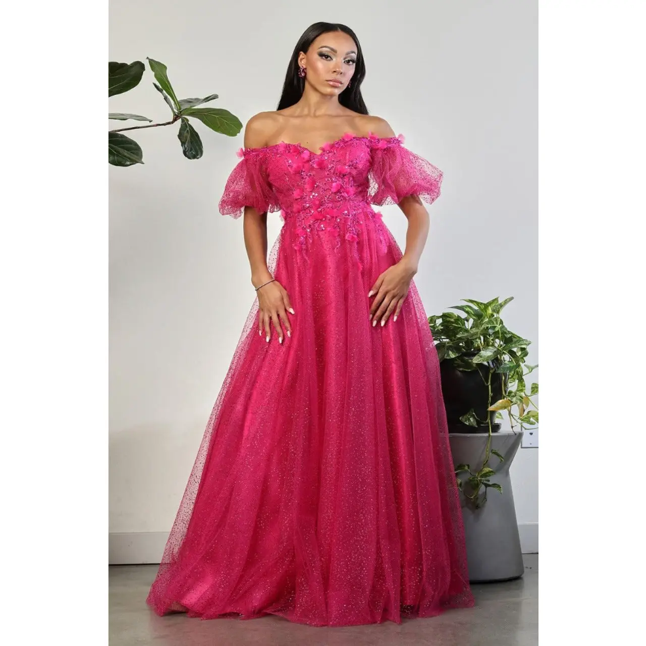 May Queen MQ2033 Sweetheart Puffed Sleeves Gala Long Gown