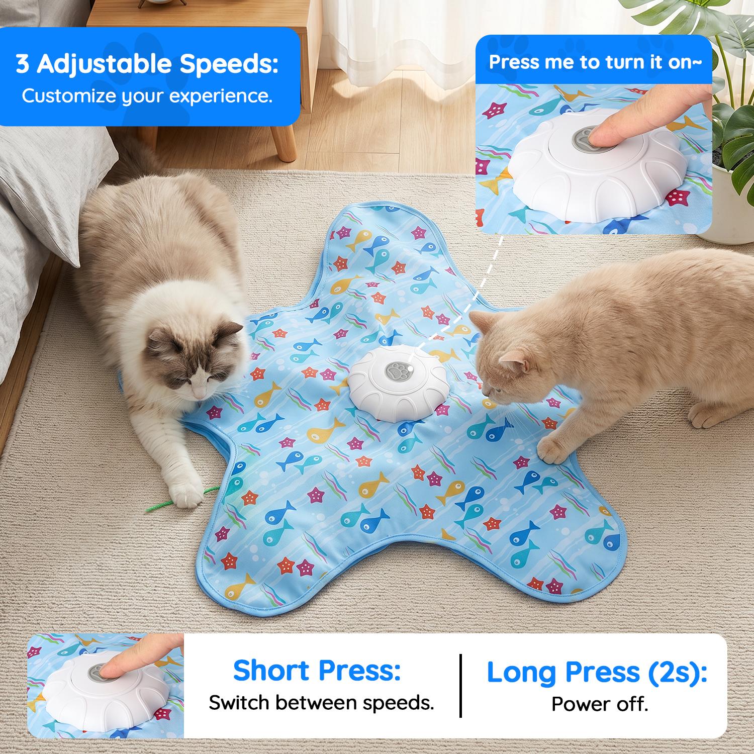 Interactive Cat Toy Mat with 360° Rotating Feather, Automatic Electronic Cat Teaser Toy, Fish & Star Printed Cat Play Mat for Indoor Cats, Stimulating Hunting & Chasing Game Interactive Cat Toy Mat with 360° Rotating Feather, Automatic Electronic Cat Teaser Toy, Fish & Star Printed Cat Play Mat for Indoor Cats, Stimulating Hunting & Chasing Game