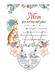 2-Piece Mother-Daughter Heart & Flower Pendant Necklace Set — Includes a Heartwarming Greeting Card. A Perfect Gift for Mom for Mother's Day, Birthdays, or Christmas; An Ideal Present from a Daughter to Her Mother, or from a Mother to Her Daughter.