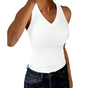 Tank Tops for Women V Neck Ribbed Knit Slim Fitted Sleeveless Basic Tee Tanks Casual Summer Clothes