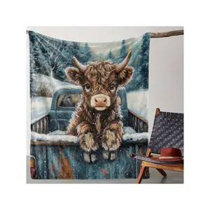 [Flannel Blanket] Open 1 Flannel Blanket, Calf & Cedar 2D Print Winter Throw - Warm Comfortable Soft Sofa Bed Car Office Camping Travel All Seasons