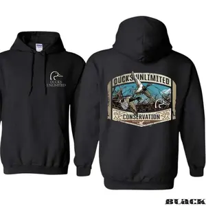 Ducks Unlimited Hoodie - Featuring Front Duck Head Logo, And Back Graphic Of Flying Ducks Over Marsh Scene With Conservation Since 1937 Text, Designed For Waterfowl Hunters And Outdoor Enthusiasts Who Support Wildlife Preservation, Rugged Southern Style