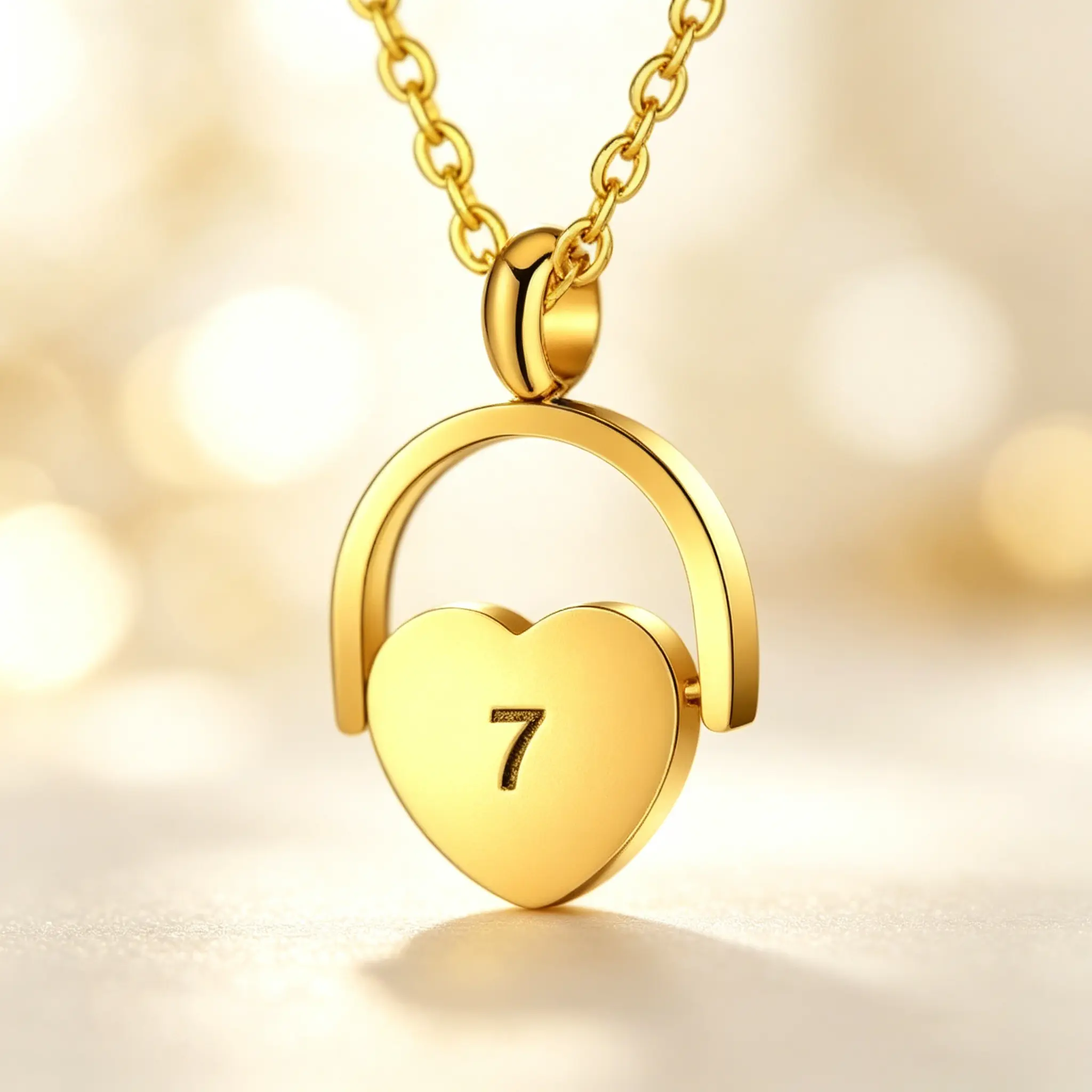 Christian Heart Lock Necklace with Number 7, Symbol of God’s Completion & Blessings Customize your own personalized lucky necklace
