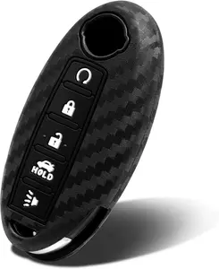 Key Fob Cover Case Compatible with Infiniti JX35 Q50 Q60 QX50 QX56 QX60 QX80 5 Button Keyless Entry Remote, B5 Carbon Fiber Black (1 Pc)