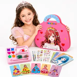Princess DIY Makeup Sticker Book - 4-in-1 Creative Dress Up Craft Kit for Girls, Washable Palette & Sparkling Diamond Art, Portable Travel Activity Toy, Perfect Birthday Gift