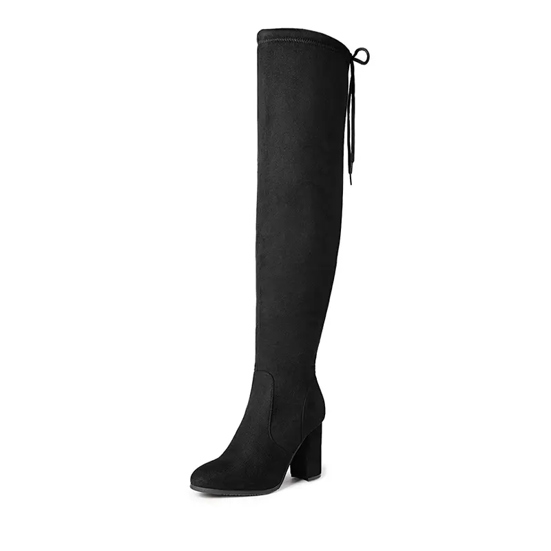 Dream Pairs Women's Stretch Faux Suede Over The Knee Boots, Chunky Platform Shoe with 3.5-inch Block Heel and Padded Lining, Footwear, Rubber