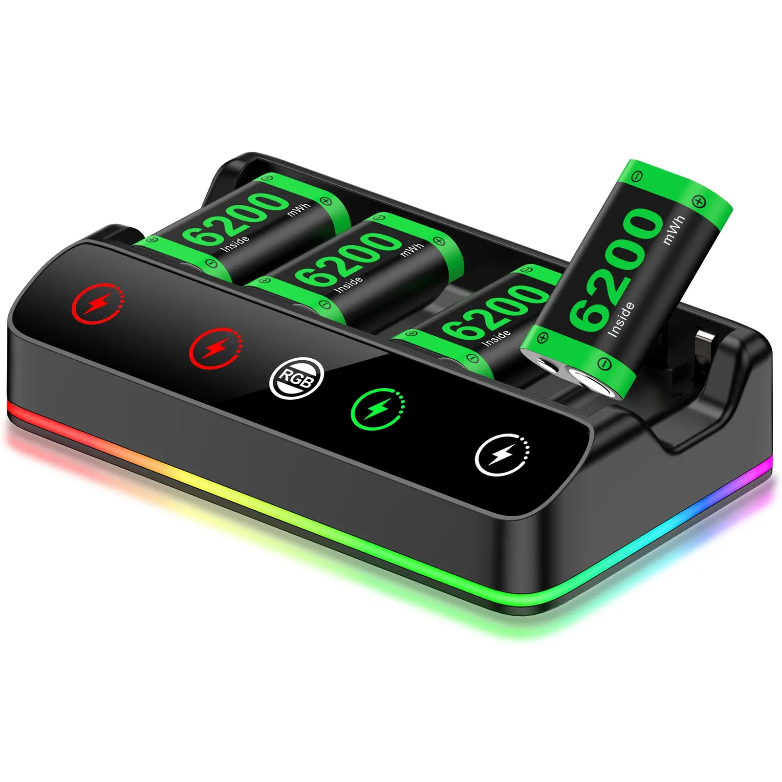Fast Charging 4x6200mWh Xbox Batteries Rechargeable Battery Pack Charger Station for Xbox One/Xbox Series X|S Xbox One S/Xbox One X/Xbox One Elite Sega Saturn Accessories