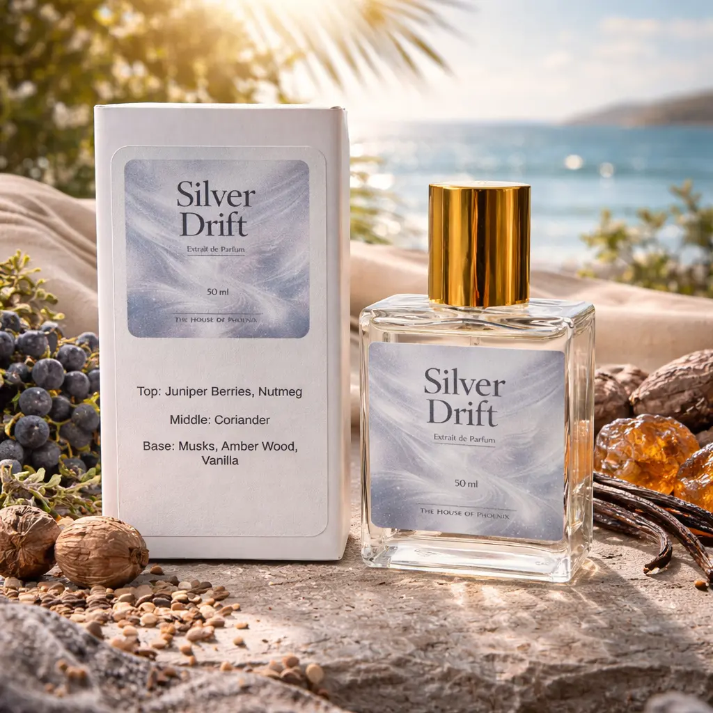 Unisex Silver Drift Extrait De Parfum Spray (50ml) by The House of Phoenix - Cruelty-Free Aromatic, Amber Woody, Clean Fresh Elegant Scent for Adults Day/Night Use