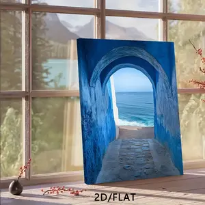 2D Flat, 1pc Blue Arch Ocean View Canvas Wall Art - HD Printed Coastal Landscape with Wrapped Frame, Ready to Hang Indoor Decor for Living Room, Bedroom,  Serene Artwork, Durable Artwork, Decorative Painting,