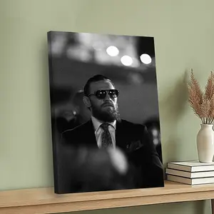 1 piece McGregor portrait framed canvas print - black suit and stylish glasses celebrity poster, square framed wall art, suitable for living room, office, cafe - ready-to-hang Irish professional athlete decoration - ideal birthday/achieved gift for MMA fa
