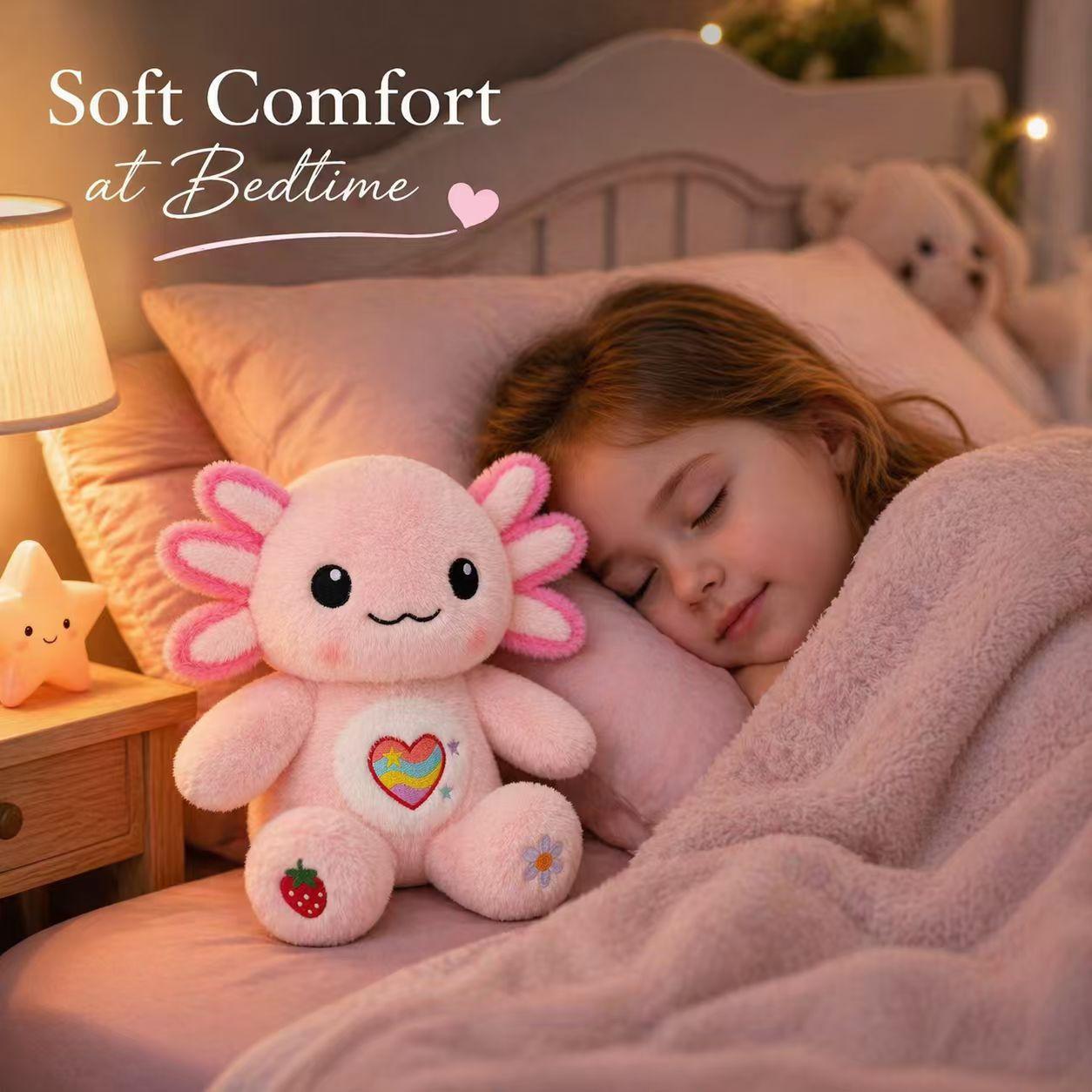 Pink Axolotl Plush Stuffed Animal, 10.6 Inch Soft Kawaii Axolotl Plush Toy with Rainbow Heart Embroidery, Cute Pink Plush Doll for Room Decor, Birthday Gift for Girls, Boys and Plush Lovers