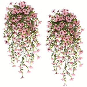 6pcs Cascading Floral Hanging flowers - Pink & Red Fake plants with Vine-like stems, No Maintenance Indoor/Outdoor for Valentine's, Wedding, Home, Office - Durable Plastic Outdoor Artificial Flowers for Year-Round Decoration