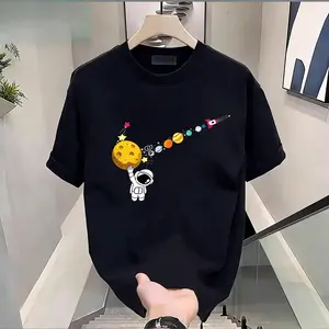 Men's Fashion Premium Cotton Graphic T‑Shirt Featuring Space Planet Cosmic Elements Breathable Comfortable Machine Washable Unisex Loose Fit Casual Top Ideal For Summer Daily Wear Outdoor Activities Streetwear And Everyday Fashion Outfits