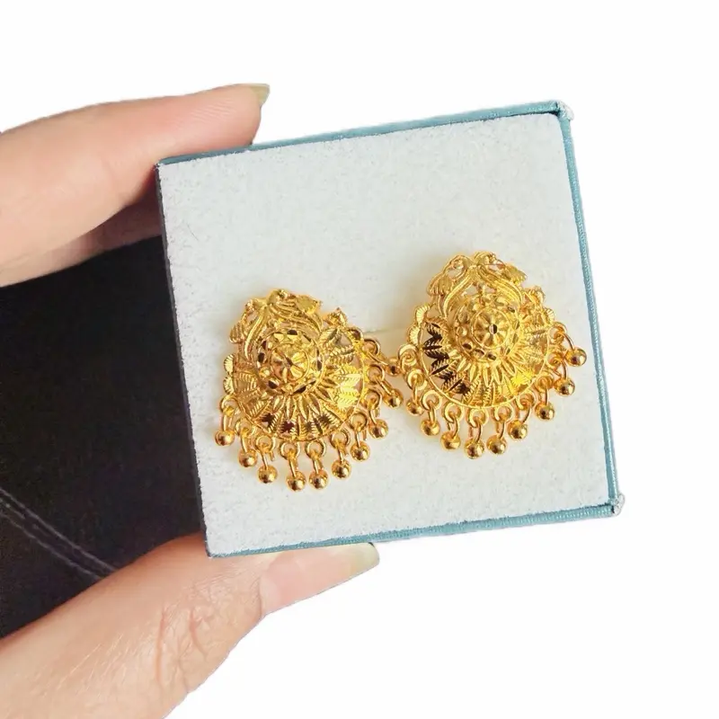 Gold Tone Bell Ear Stud for Women Elegant Design with  Beads Fashion Jewelry Gold Earrings Set Gold Plated