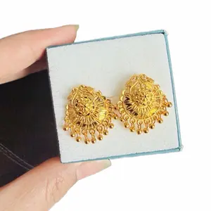 Gold Tone Bell Ear Stud for Women Elegant Design with  Beads Fashion Jewelry Gold Earrings Set Gold Plated
