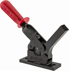Destaco Forged Steel Horizontal Handle Toggle Clamp - 1299 Lb Holding Capacity, Manual Hold Down, Toggle Action, 69° Handle Movement, 90° Bar Opening, Solid Bar, Flanged Base, Oxide Finish