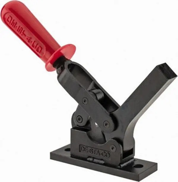 Destaco Forged Alloy Steel Horizontal Handle Toggle Clamp - 1299lb Holding Capacity, Manual Hold Down, Toggle Action, 69° Handle Movement, 90° Bar Opening, Solid Bar, Flanged Base, Oxide Finish