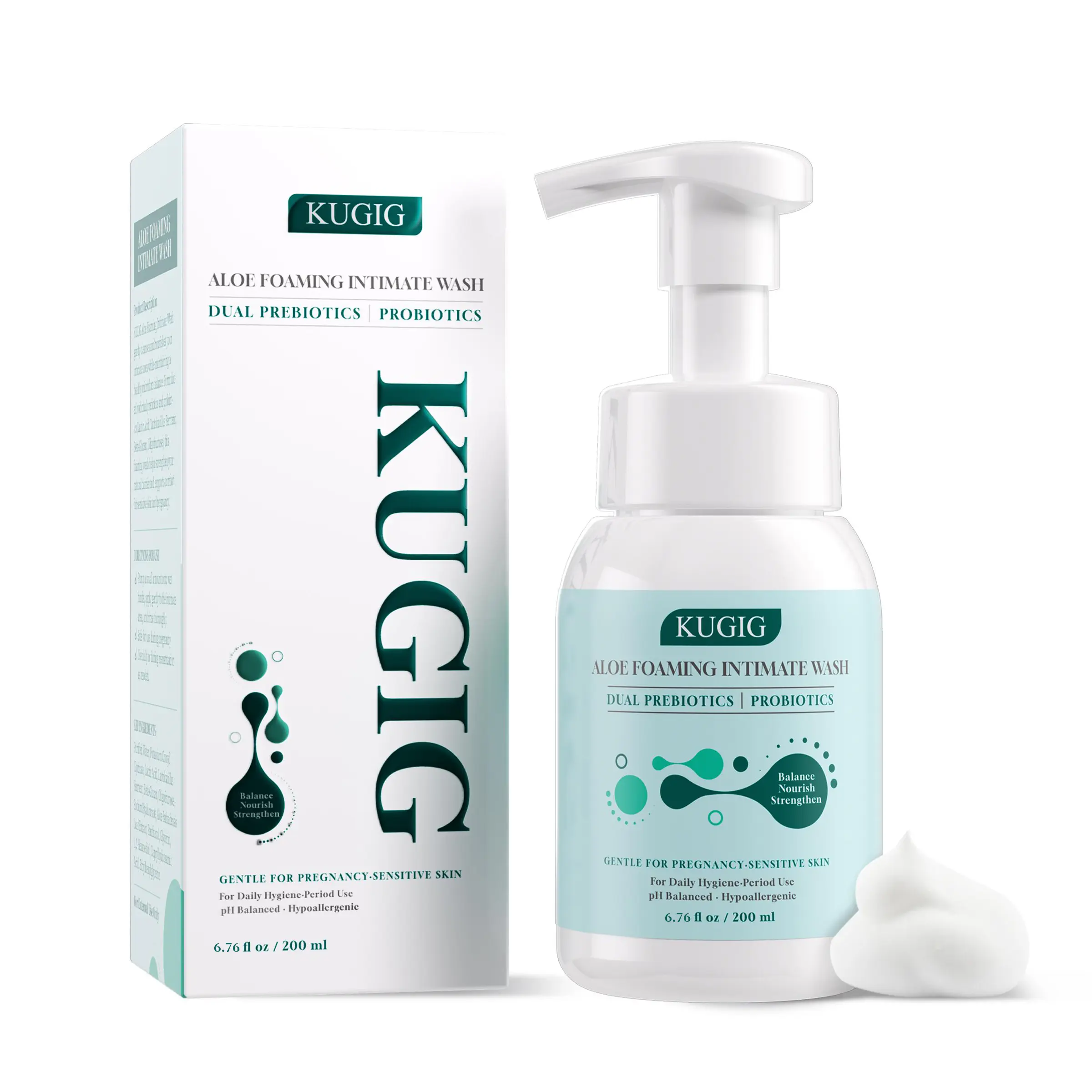 KUGIG Wash Intimate Cleanser for Women & Men, pH-Balanced Aloe Vera with Prebiotic Complex & Fermented Ingredients, Gentle Daily Care for Sensitive Skin