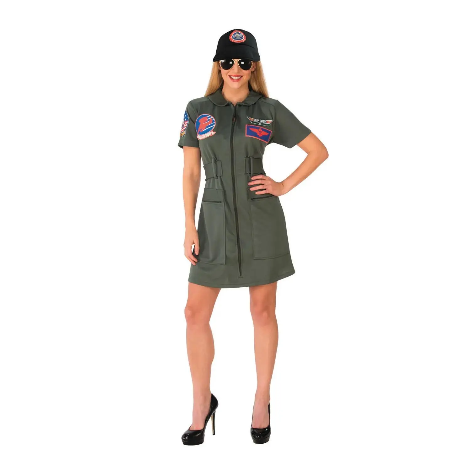 Women's Fighter Pilot Costume, Military-Style Polyester Dress Suit with Hat & Accessories for Halloween or Movie Fancy Dress Parties, Embody Their Persona, Fancy Dress Party