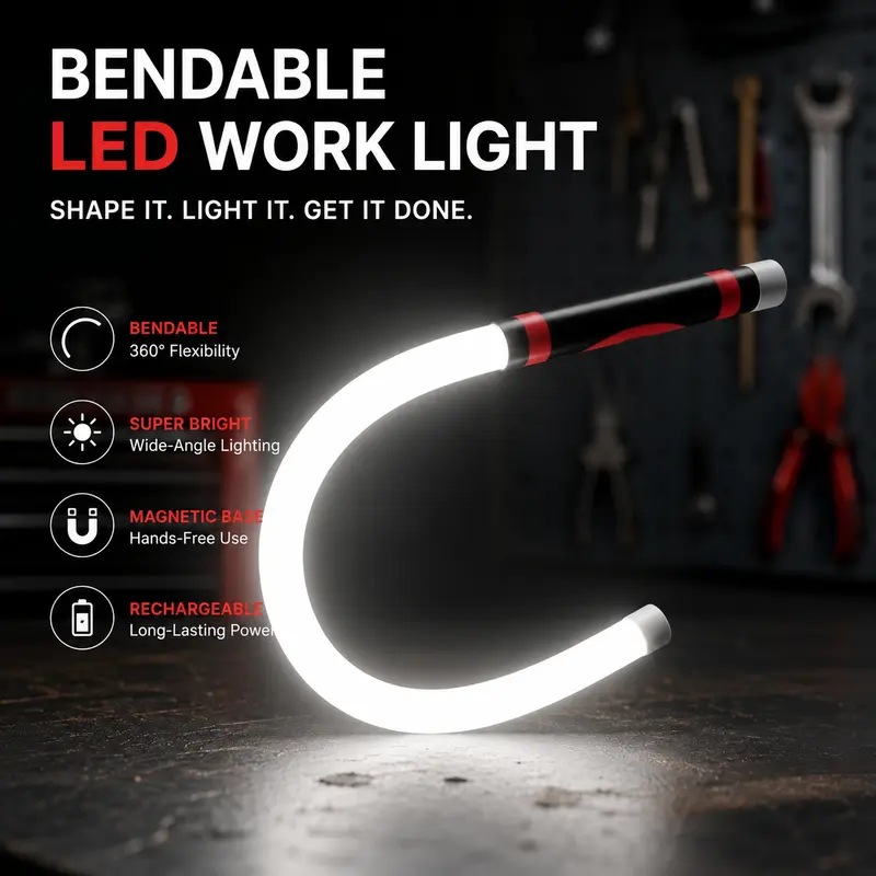 30in Rechargeable Flexible LED Kitchen Gadget Light Stick - 360° Flexibility, 3 Lighting Modes, High Lumen Brightness, Shadowless Glow, 4hr Runtime, Type-C Quick Charge, Portable Rechargeable Flashlight for Auto Repair, Multifunctional Lighting