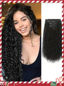 Clip-In Hair Extensions, 4pcs 100% Pure Protein Silk, Long Soft Natural Hairpiece, 20-Inch Curly Hair for Women, Wavy Synthetic Hairpiece, All Seasons