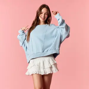 Garment-Dye Mineral Washed Fleece French Terry with Thermo Block Oversized Batwing Sweatshirt