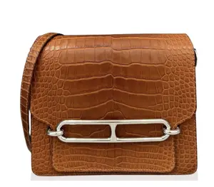 Pre-owned HERMÈS leather Shoulder Bags Roulis 23 Matte Alligator 34 Fauve (kr1123m1)