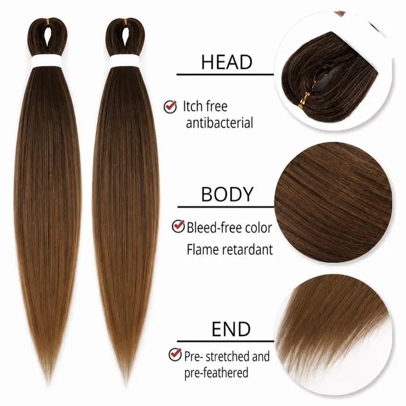 (2 pack) 26 Inch Pre-Stretched Braiding Hair Extensions 90g/pack – 1B, 1B/30 Ombre Easy-to-Braid Hair Extensions, Synthetic Hairpiece