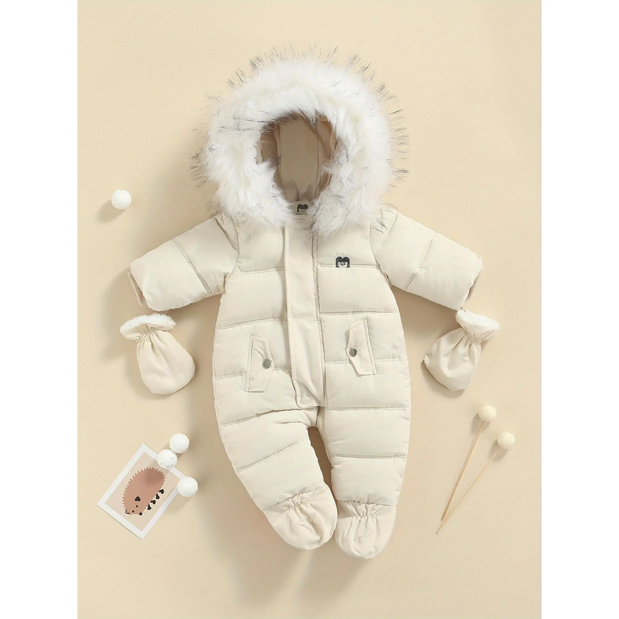 Baby Cotton Puffer Snowsuit for Toddlers & Infants, Solid Hooded Footie Jumpsuit, Warm Full Length Winter Outdoor Romper, Baby Clothing, Toddler Outfit, Infant Toddler Clothes