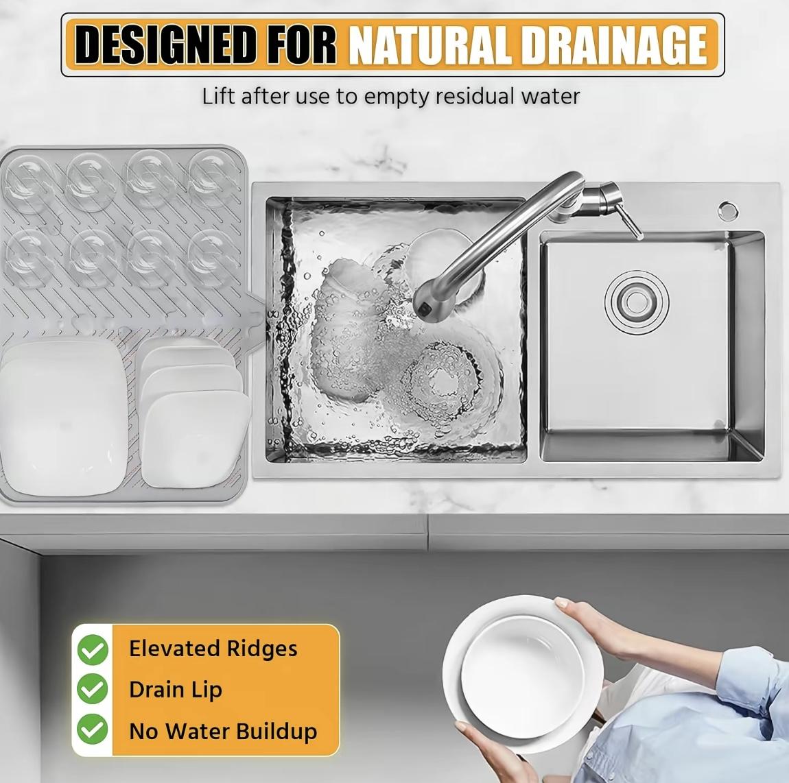 Silicone Dish Drying Mat 23 X 17 Greywith Built-in Drain Lip Hygienic Sturdy CompactEasy to Clean Tray Protects Surfaces PreventsWater Build Up